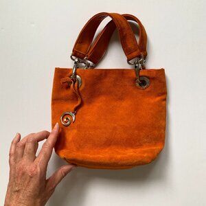 Suede Handbag w/ Metal Carabiner Detail